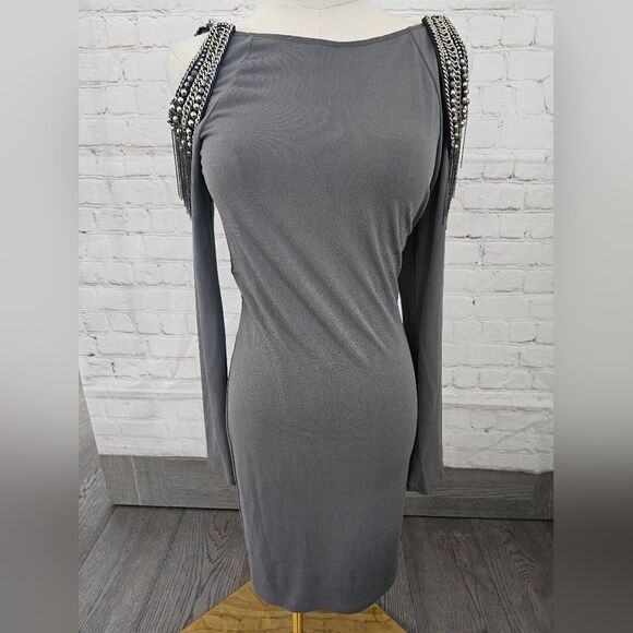 Alice+Olivia Embellished Cutout Shoulder Dress | Gray | Small | EUC - Picture 7 of 16